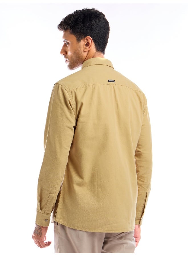 Beyoung Sand Brown Full Sleeve Cotton Solid Shirt for Men  - Image 3