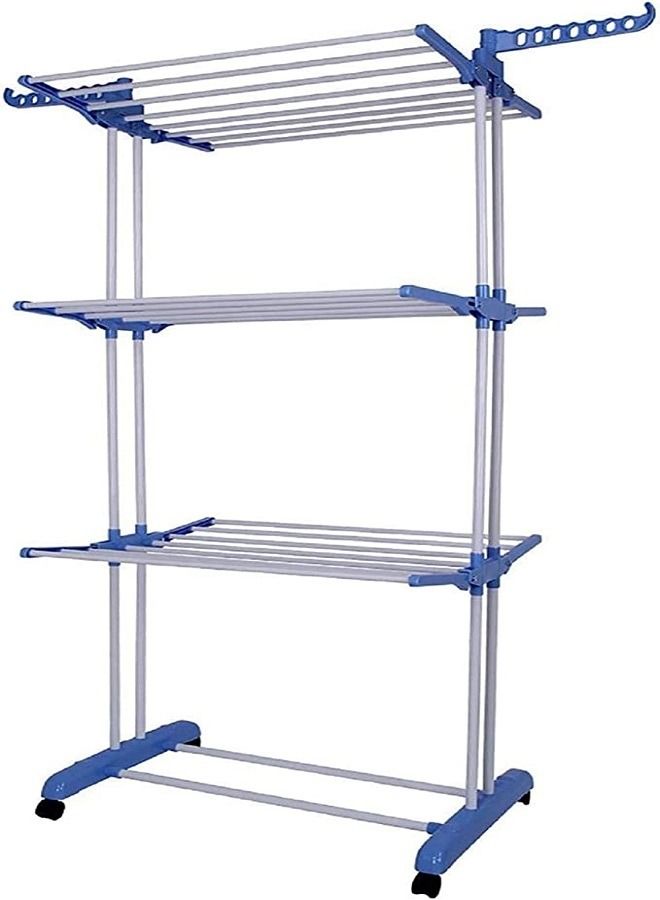 رف تجفيف الملابس قابل للطي أبيض/أزرق