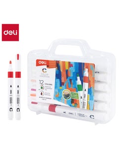 Deli Deli EC191-12 Acrylic Marker Set – 12 Vibrant Colors, Single-Tip, Waterproof & Quick-Drying, Ideal for Rock Painting, Canvas, Wood, Glass, and DIY Crafts.  - Image 1