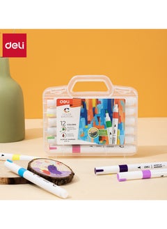 Deli Deli EC191-12 Acrylic Marker Set – 12 Vibrant Colors, Single-Tip, Waterproof & Quick-Drying, Ideal for Rock Painting, Canvas, Wood, Glass, and DIY Crafts.  - Image 2