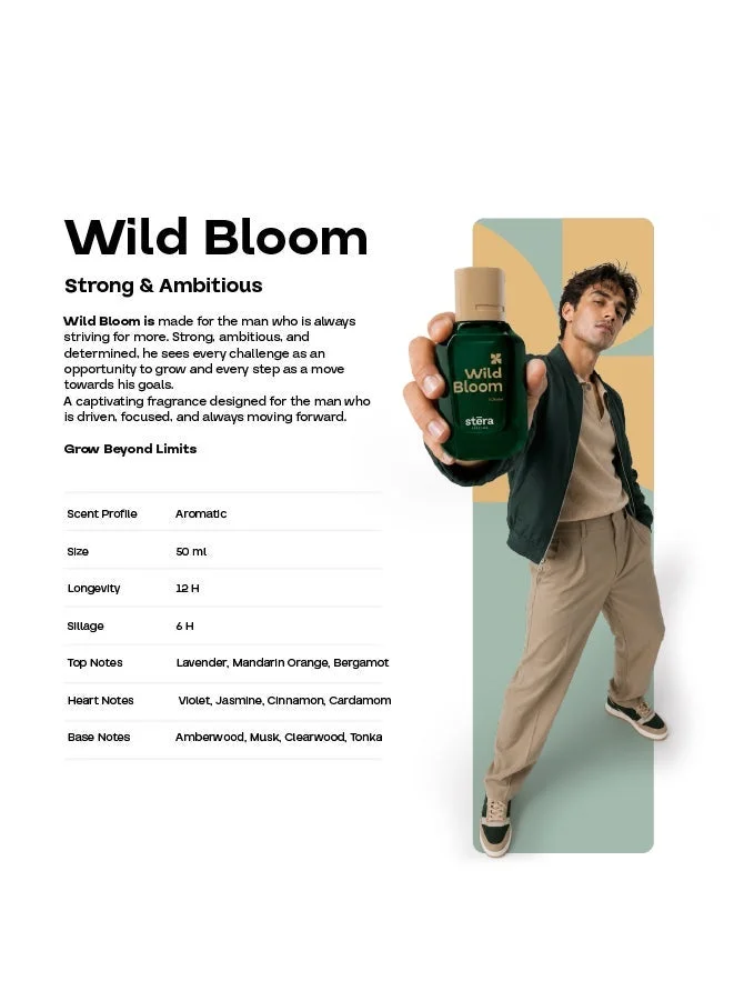 Stera Perfume WILD BLOOM Perfume For Men | Eau De Parfum - 50ml | Long Lasting Aromatic Scent | Premium Quality Travel Size Men's Fragrance