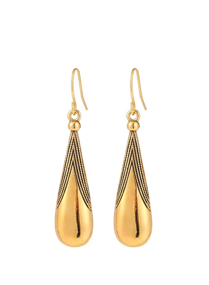 Elegant Gold-Plated Teardrop Dangle Earrings, 4.5 cm Slim Textured Top, Lightweight Hypoallergenic Alloy Drop Earrings for Casual, Party, Wedding & Formal Wear - Image 4