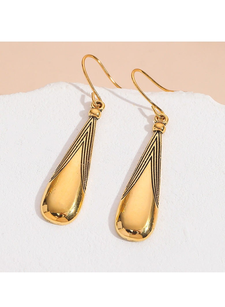 Elegant Gold-Plated Teardrop Dangle Earrings, 4.5 cm Slim Textured Top, Lightweight Hypoallergenic Alloy Drop Earrings for Casual, Party, Wedding & Formal Wear - Image 5