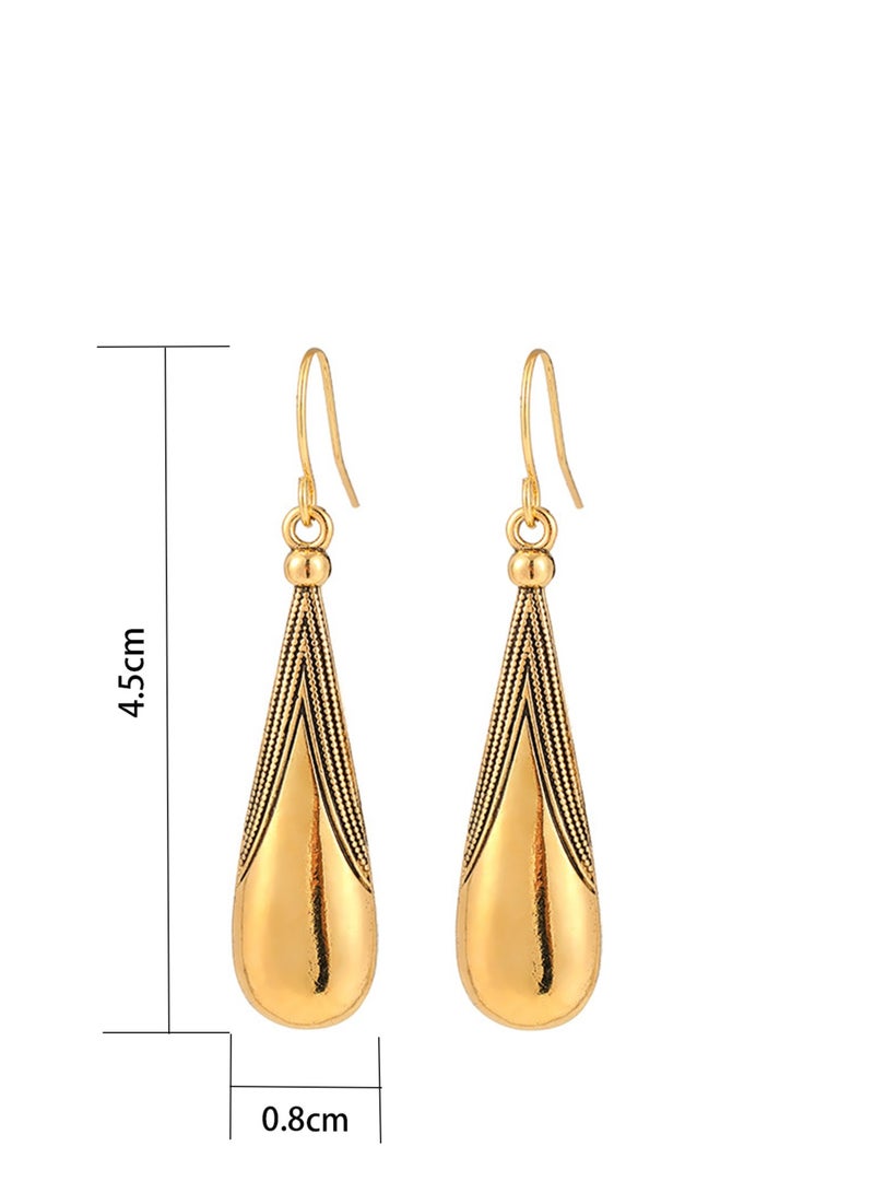 Elegant Gold-Plated Teardrop Dangle Earrings, 4.5 cm Slim Textured Top, Lightweight Hypoallergenic Alloy Drop Earrings for Casual, Party, Wedding & Formal Wear - Image 2