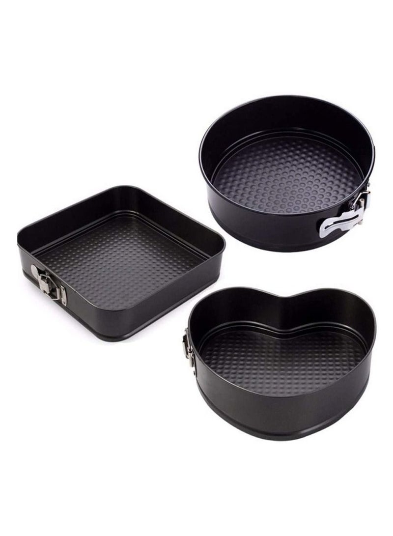 DubaiGallery 3 pcs set Non-stick Springform Cake Pan Metal Baking Cake Mold with Removable Bottom Round Heart Square Shapes Bakeware Pan - Image 2