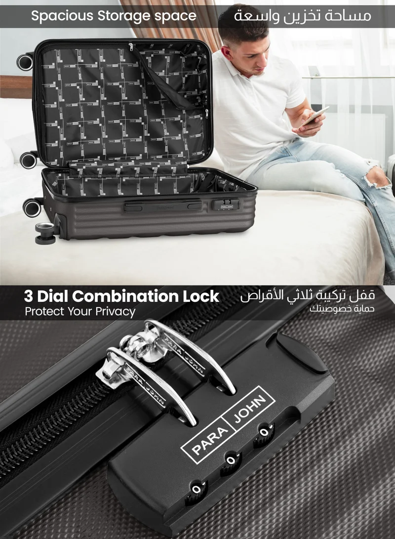 Parajohn Grey Medium 24-Inch ABS  Lightweight Hardshell Luggage Trolley | carrying 3kg 4-Wheel Spinner Suitcase dark grey  | Best Price UAE