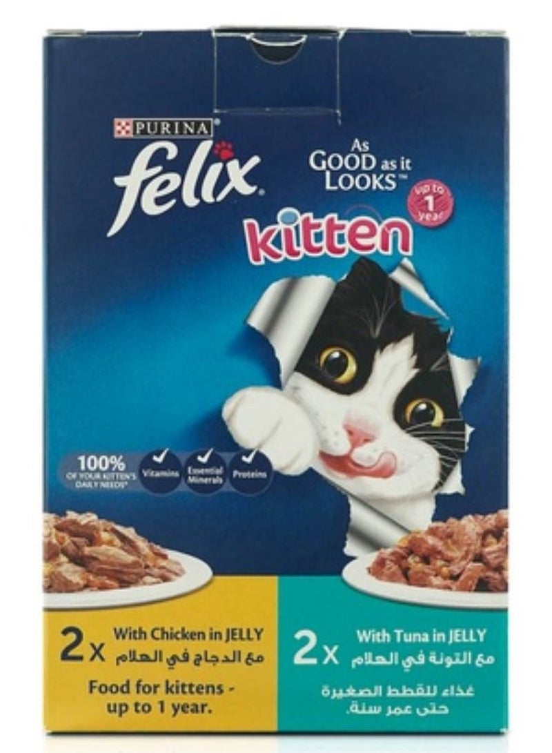 Purina Felix Felix as good as it looks kitten food chicken and tuna 4 pack 340g X 6 Boxes 