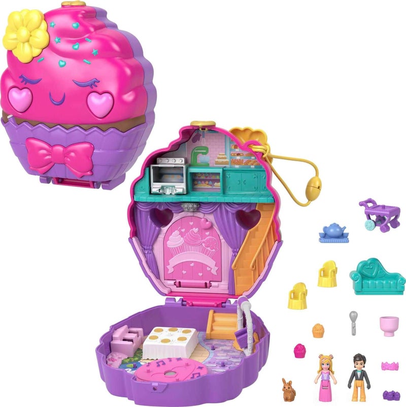 Polly Pocket Compact Playset Something Sweet Cupcake with 2 Micro Dolls Accessories Travel Toys with Surprises - Image 2