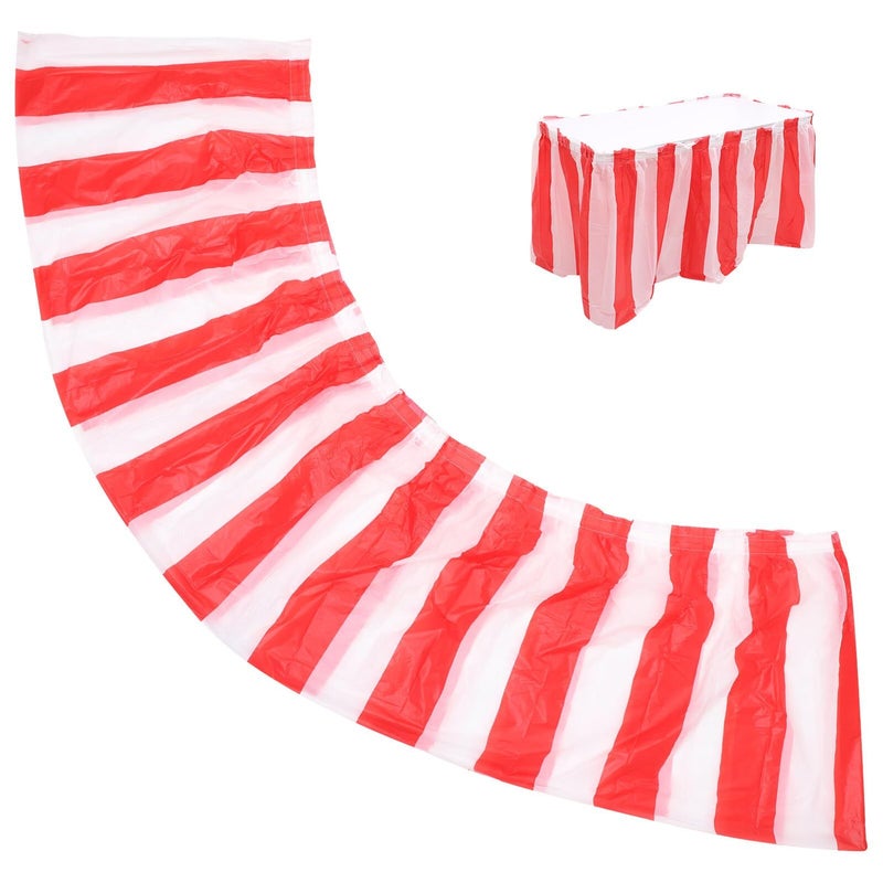 Red White Stripe Reusable Plastic Table Skirt 420x75cm for Carnival Party Festival Decor - Image 2