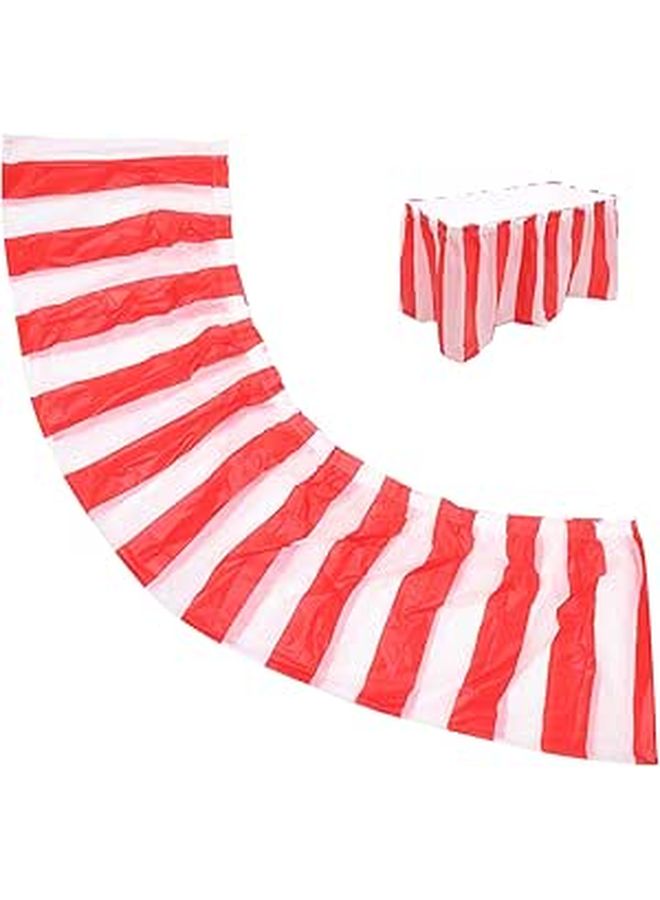 Red White Stripe Reusable Plastic Table Skirt 420x75cm for Carnival Party Festival Decor - Image 1