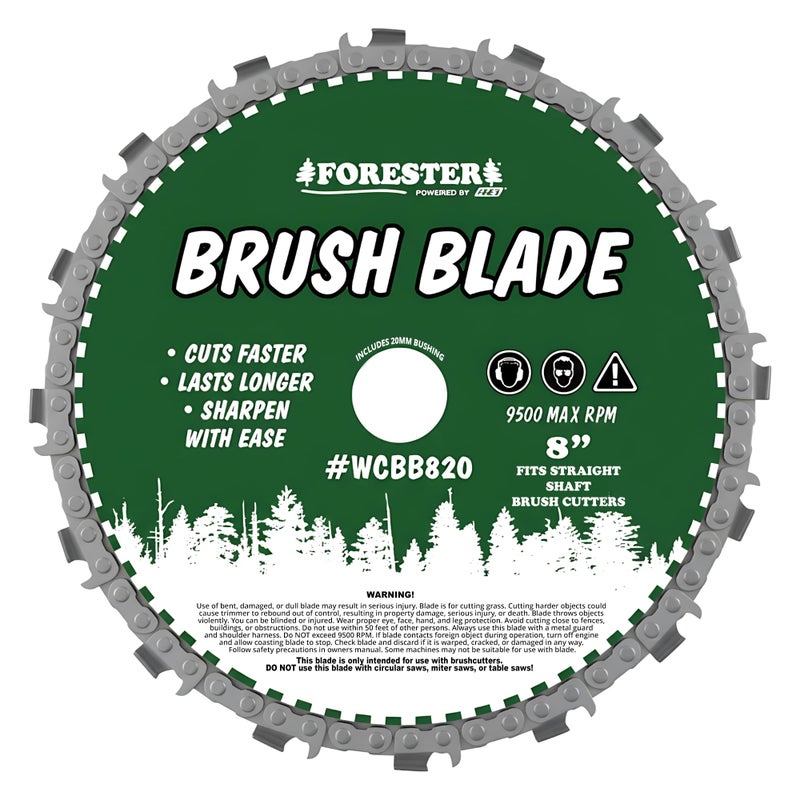 FORESTER Chain Loop Brush Cutter Blade - 8in x 16 Teeth | Low Kickback | Fits Most Straight Shaft Trimmers | Conversion Kit Sold Separately