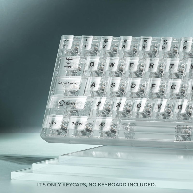 HITIME XVX Clear Keycaps, White Transparent, Crystal Ceramic, Cherry Profile for Mechanical Keyboards (124 Keys) - Image 2