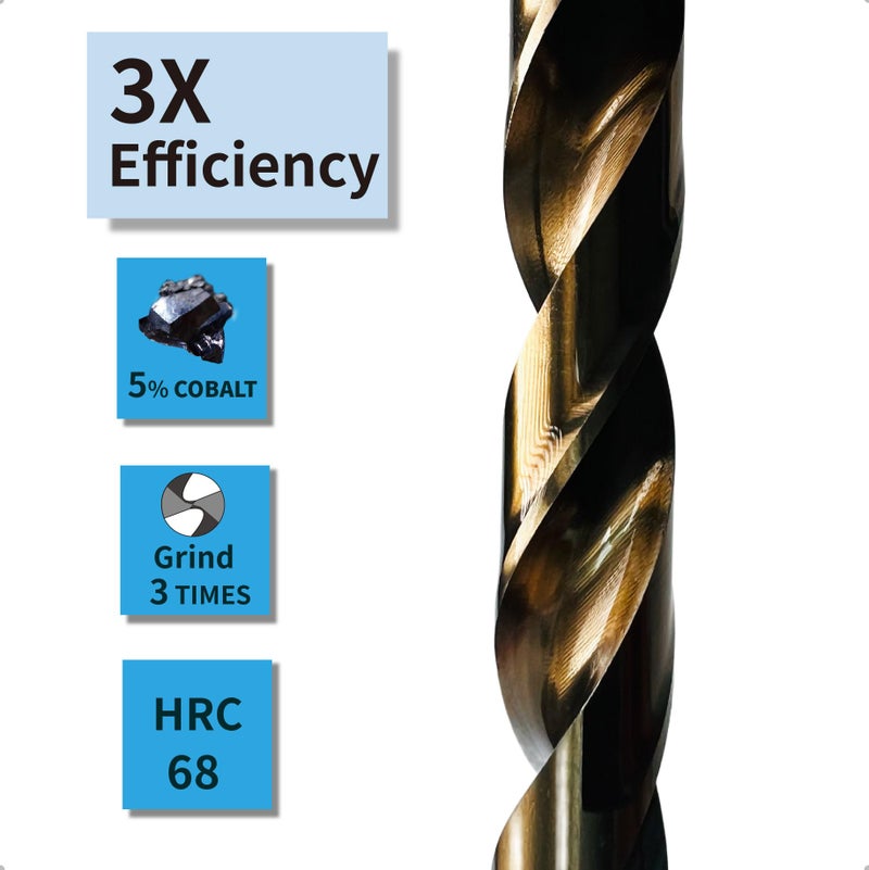 STROTON 5% Cobalt Drill Bit Set (1/16-3/8 Inch, 21PCS) for Stainless Steel, Hard Metal, Cast Iron, Plastic and Wood, M35 Hss Heavy Duty Twist Steel Drill Bits Index. - Image 2