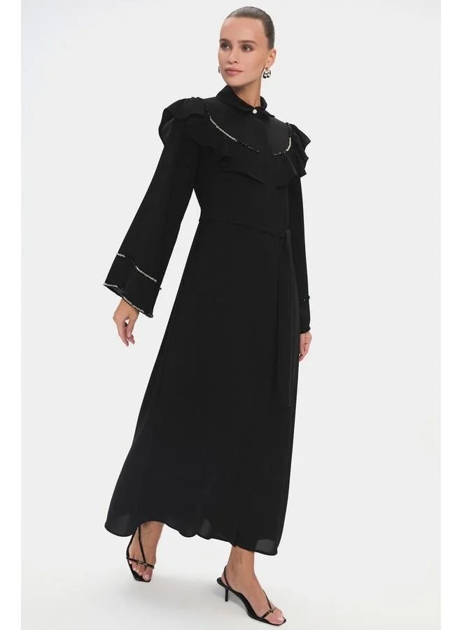 JUNE June Women Shirt Collar Ruffle Detailed Maxi Dress Black