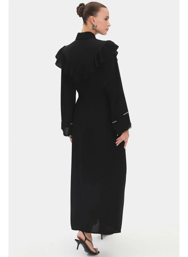 JUNE June Women Shirt Collar Ruffle Detailed Maxi Dress Black