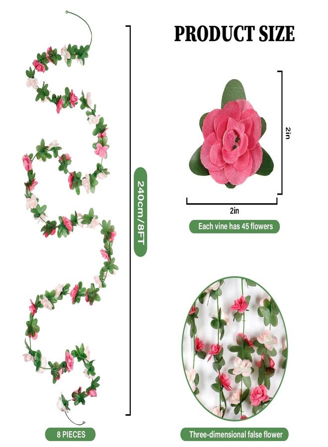 Finphoon 8 Pcs Artificial Flower Garland,Hanging Fake Roses Vine for Backdrop, Table Centerpiece, Fireplace, Rustic Wedding Arch Flowers, Bridal Shower Party Decor - Image 2