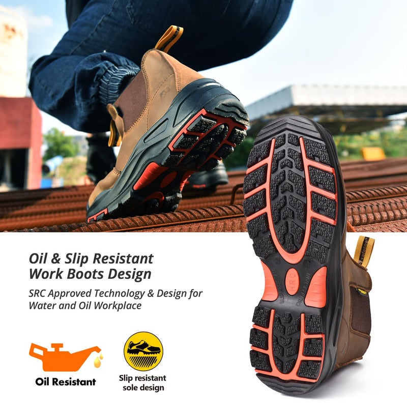 SAFETOE Mens Work Boots Composite Toe Chelsea Safety Boots Slip On Cow Leather Waterproof Lightweight Working Boots,Size 13 - Image 3