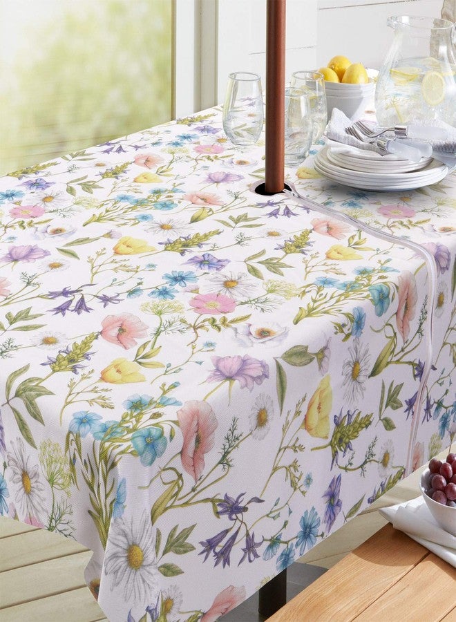 ColorBird Spring & Summer Outdoor Tablecloth Waterproof Spillproof Polyester Fabric Table Cover with Zipper Umbrella Hole for Patio Garden Tabletop Decor (60" Square, Zippered, Watercolor Floral) - Image 2