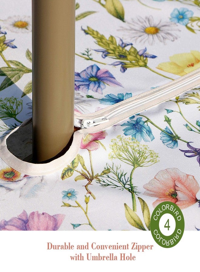 ColorBird Spring & Summer Outdoor Tablecloth Waterproof Spillproof Polyester Fabric Table Cover with Zipper Umbrella Hole for Patio Garden Tabletop Decor (60" Square, Zippered, Watercolor Floral) - Image 4