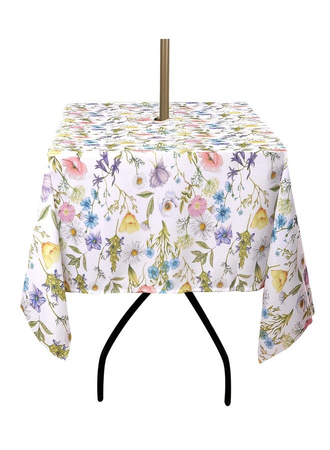 ColorBird Spring & Summer Outdoor Tablecloth Waterproof Spillproof Polyester Fabric Table Cover with Zipper Umbrella Hole for Patio Garden Tabletop Decor (60" Square, Zippered, Watercolor Floral) - Image 1