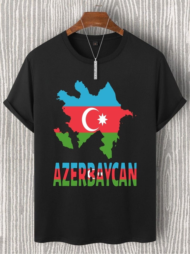 Tbas Azerbaijan T-shirt, Cotton Unisex T-shirt. "azerbaijan" Written Azerbaijan Flag Soft T-shirt - Image 1