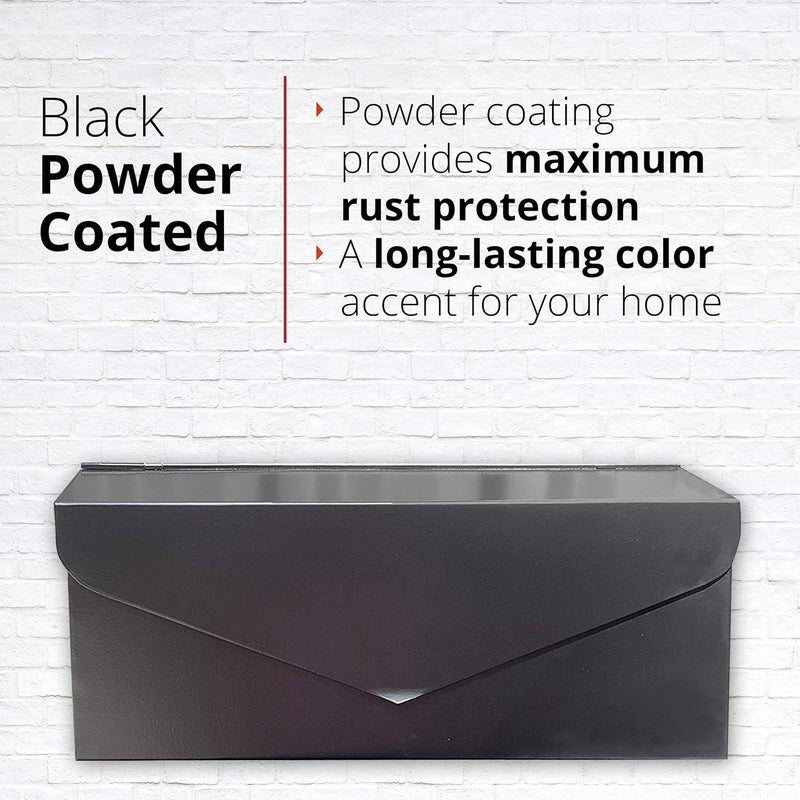 NACH Black Envelope Wall Mount Mailbox, Rust Resistant Metal Mailbox, Black Mailbox Wall Mount, Mailboxes for Outside Wall Mount, Outdoor Mailboxes, Wall Mailbox, 14.1 x 3.5 x 6 Inches, MB-6915BLK - Image 5