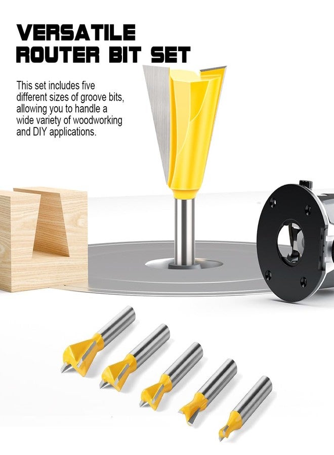 Serplex® Router Bit Set with 1/4'' Shank, 5 Sizes Groove Milling Cutters, Tungsten Steel Router Bits Set, Cutting Dia in 1/4" 3/8" 1/2" 5/8" 3/4", Woodworking Milling Cutter Tools for Woodworking - Image 5