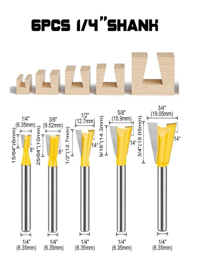 Serplex® Router Bit Set with 1/4'' Shank, 5 Sizes Groove Milling Cutters, Tungsten Steel Router Bits Set, Cutting Dia in 1/4" 3/8" 1/2" 5/8" 3/4", Woodworking Milling Cutter Tools for Woodworking - Image 2