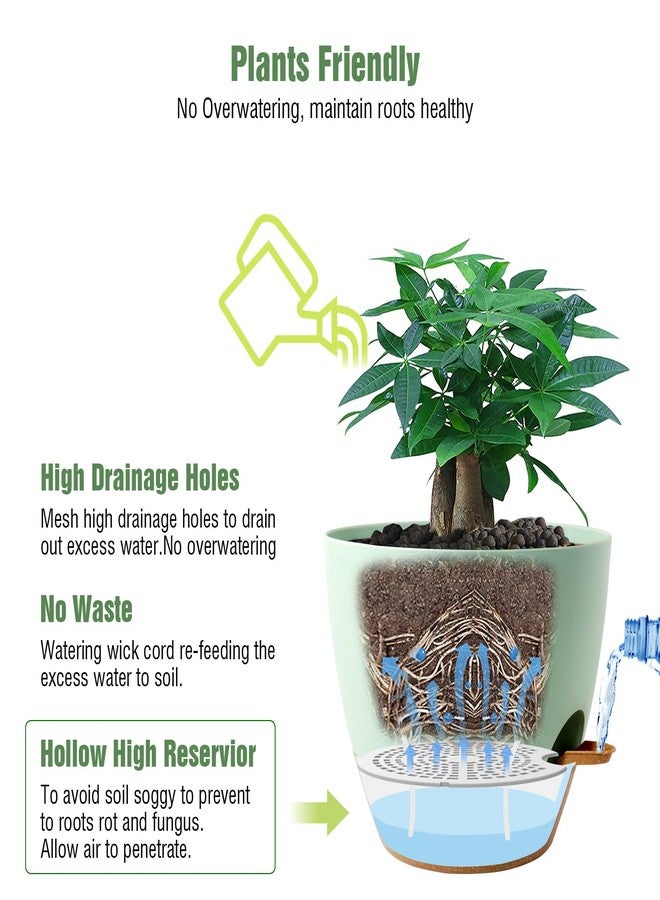 UOUZ 12inch 2Pack Large Self Watering Planters, Plastic Plant Pots with 60oZ Removable Deep Reservoir and Multi Mesh Drainage Holes for Indoor Outdoor Garden Plants and Flowers, Green with Brown - Image 3
