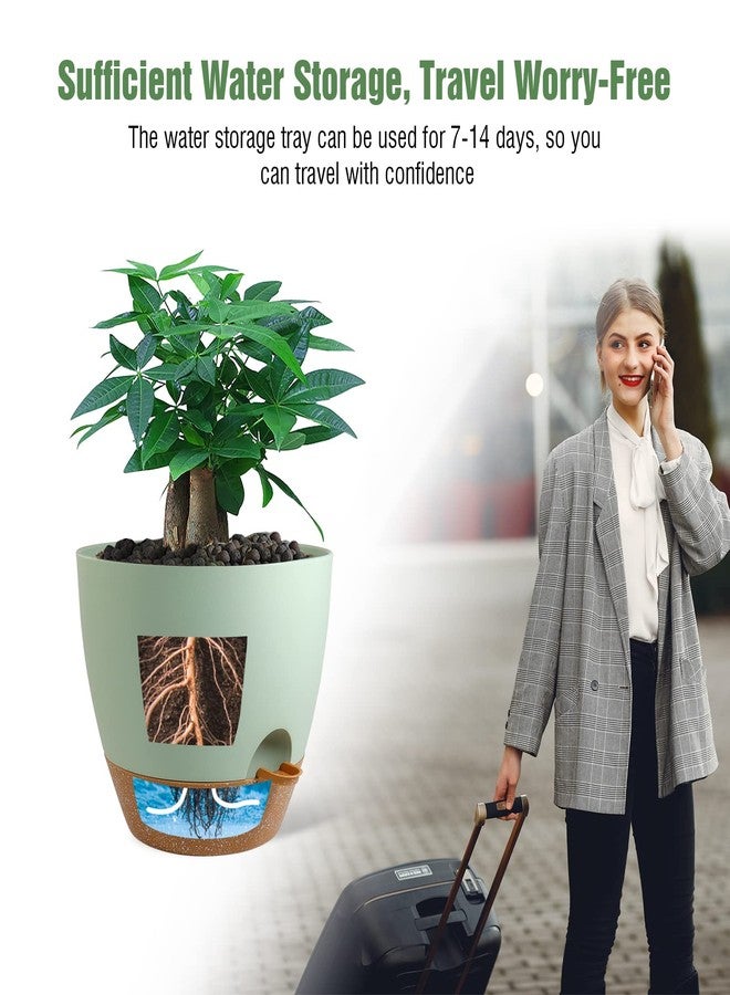 UOUZ 12inch 2Pack Large Self Watering Planters, Plastic Plant Pots with 60oZ Removable Deep Reservoir and Multi Mesh Drainage Holes for Indoor Outdoor Garden Plants and Flowers, Green with Brown - Image 5