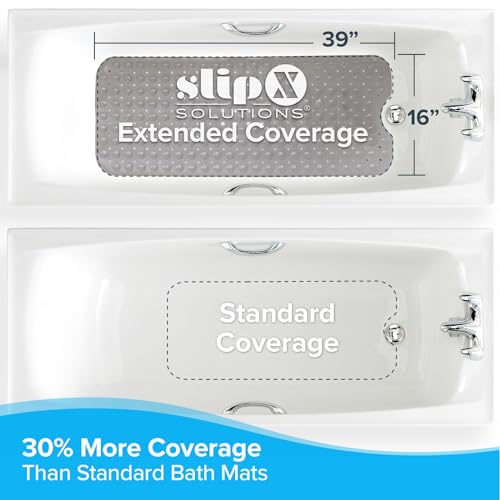 SlipX Solutions Power Grip Extra Long Bath Tub & Shower Mat 39x16, Wet Floor Non-Slip for Elderly & Kids Bathroom, 30% Longer Bathtub Mats, 200 Suction Cups, Drain Holes, Machine Wash, Tan - Image 2