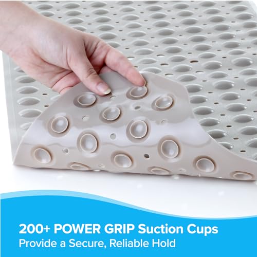 SlipX Solutions Power Grip Extra Long Bath Tub & Shower Mat 39x16, Wet Floor Non-Slip for Elderly & Kids Bathroom, 30% Longer Bathtub Mats, 200 Suction Cups, Drain Holes, Machine Wash, Tan - Image 3