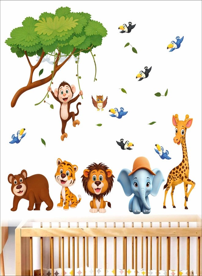 DREAM DECALS ملصقات جدارية لحيوانات الغابة، ملصقات جدارية لحيوانات السفاري (فيل، زرافة، أسد) لغرف الأطفال، غرف الأطفال، ديكور جدران غرف المعيشة - Image 3