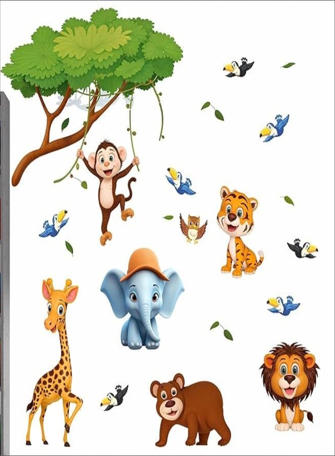 DREAM DECALS ملصقات جدارية لحيوانات الغابة، ملصقات جدارية لحيوانات السفاري (فيل، زرافة، أسد) لغرف الأطفال، غرف الأطفال، ديكور جدران غرف المعيشة - Image 1