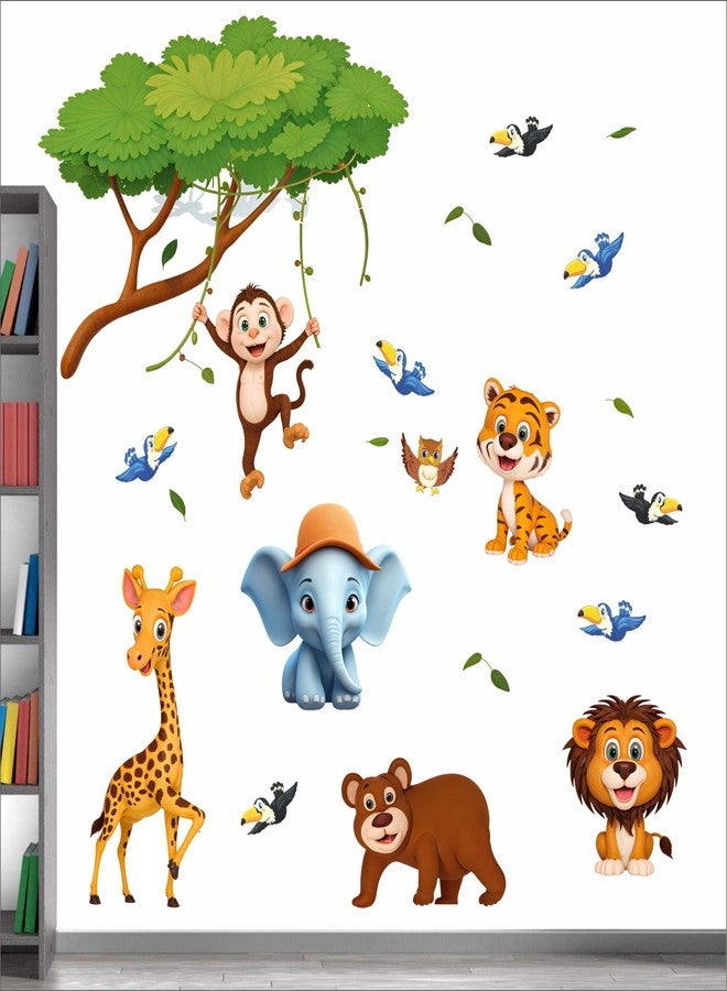 DREAM DECALS ملصقات جدارية لحيوانات الغابة، ملصقات جدارية لحيوانات السفاري (فيل، زرافة، أسد) لغرف الأطفال، غرف الأطفال، ديكور جدران غرف المعيشة - Image 2
