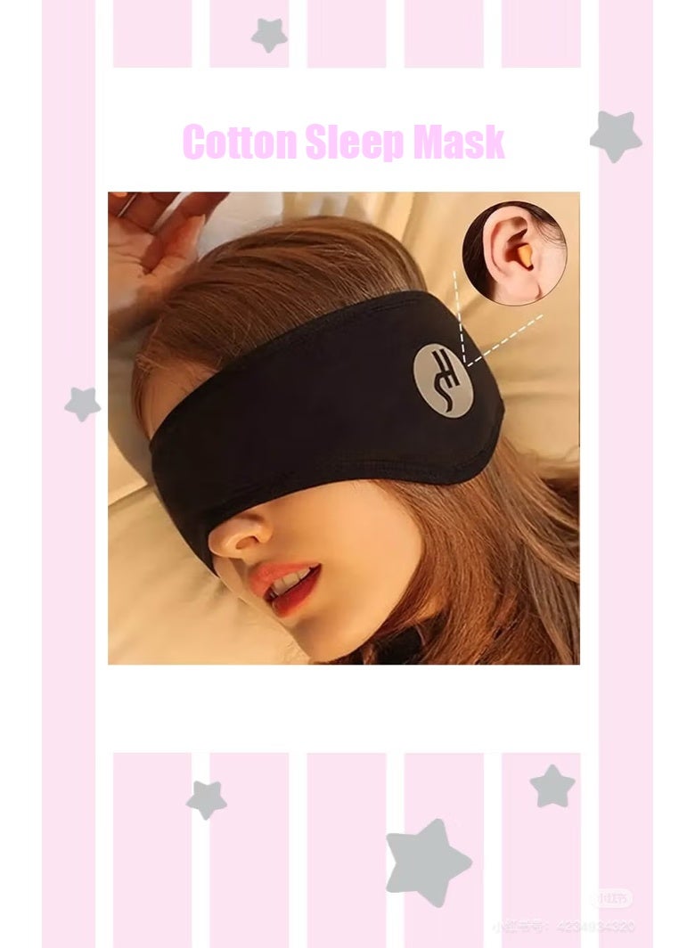 Cotton Sleep Mask with Soundproof Ear Covers and Earplugs Set - Comfortable Adjustable Sleeping Eye Mask for Uninterrupted Rest, Ear Protection for Noise Reduction, Essential Travel Accessory Black - Image 1