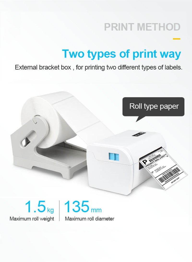 EzzySo طابعة ملصقات حرارية مع حامل ورق اتصال USB بلوتوث طابعة ملصقات شحن سطح المكتب ملصقات البريد بار كود QR طابعة بيضاء - Image 2