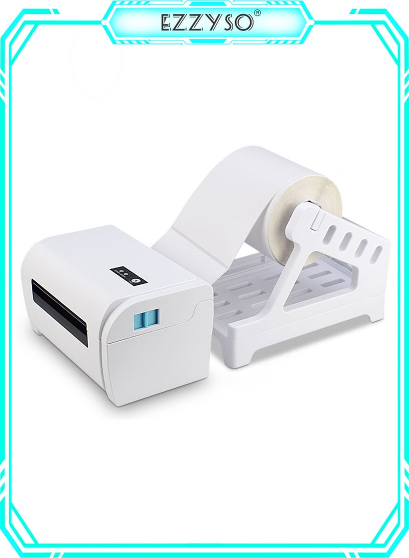 EzzySo طابعة ملصقات حرارية مع حامل ورق اتصال USB بلوتوث طابعة ملصقات شحن سطح المكتب ملصقات البريد بار كود QR طابعة بيضاء - Image 1