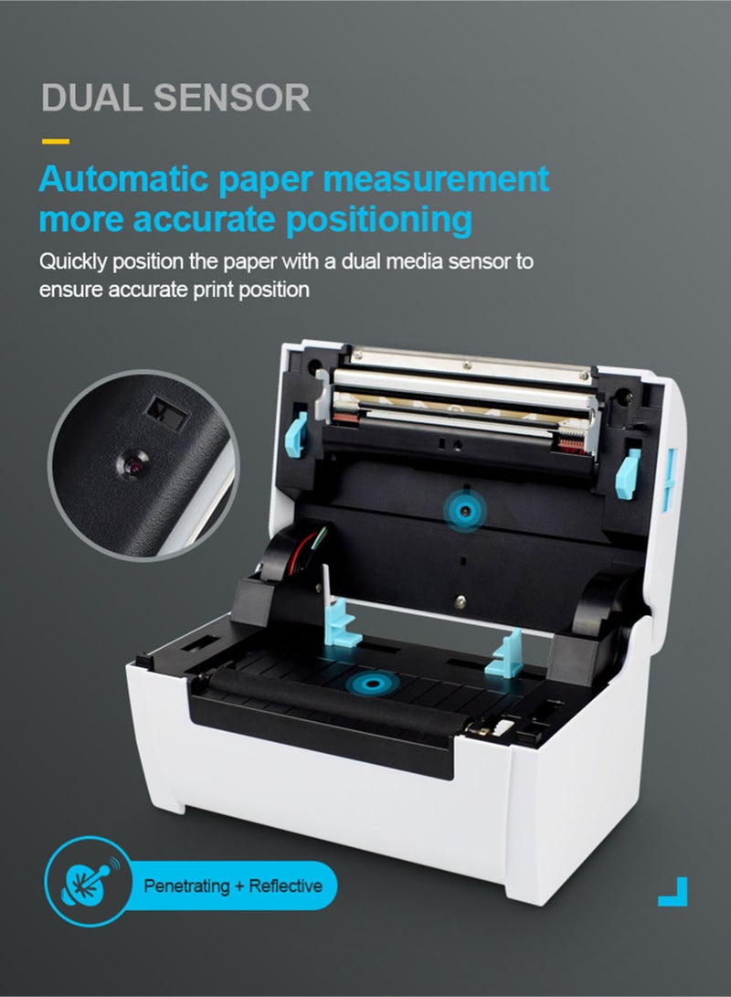 EzzySo طابعة ملصقات حرارية مع حامل ورق اتصال USB بلوتوث طابعة ملصقات شحن سطح المكتب ملصقات البريد بار كود QR طابعة بيضاء - Image 5