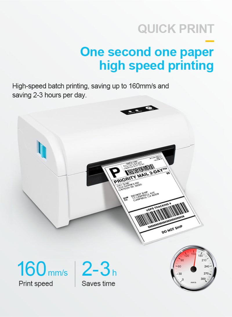 EzzySo طابعة ملصقات حرارية مع حامل ورق اتصال USB بلوتوث طابعة ملصقات شحن سطح المكتب ملصقات البريد بار كود QR طابعة بيضاء - Image 4