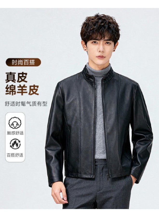 Fapai Men's Leather Jacket Stand Collar Sheepskin Coat Men's Genuine Leather Jacket Coat Men - Image 1