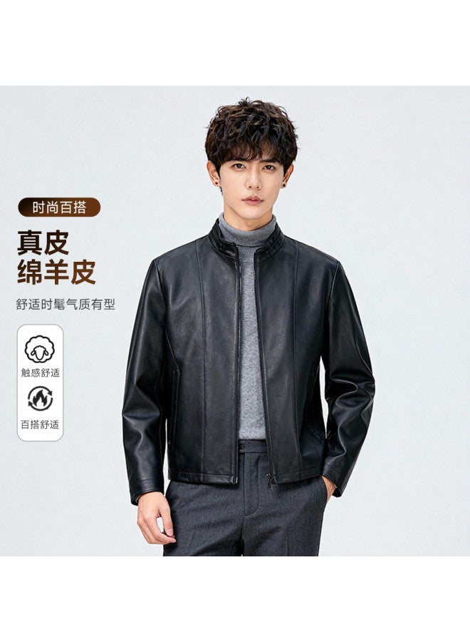 Fapai Men's Leather Jacket Stand Collar Sheepskin Coat Men's Genuine Leather Jacket Coat Men - Image 2