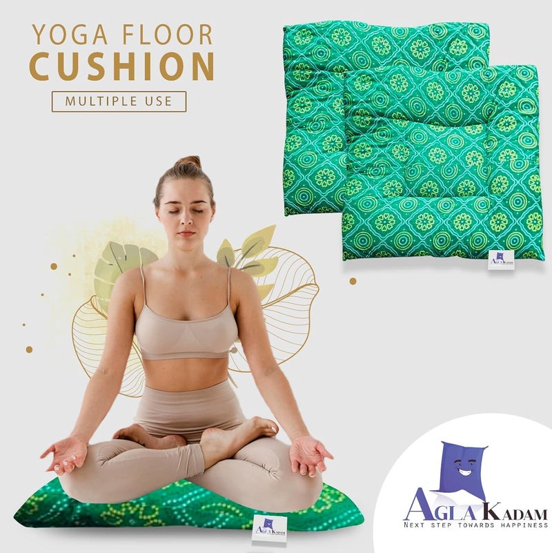 اسم المحتوى ناريلا Pooja assan Yoga Sitting mat puja Floor Cushion Soft Feel Extra Thick Cotton Fabric 27 x 27 inch Green - Image 3