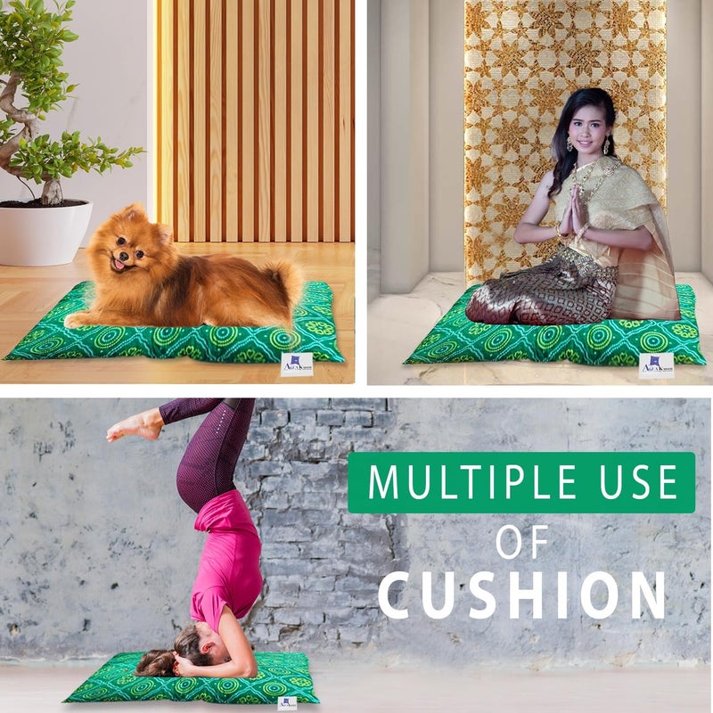 اسم المحتوى ناريلا Pooja assan Yoga Sitting mat puja Floor Cushion Soft Feel Extra Thick Cotton Fabric 27 x 27 inch Green - Image 5