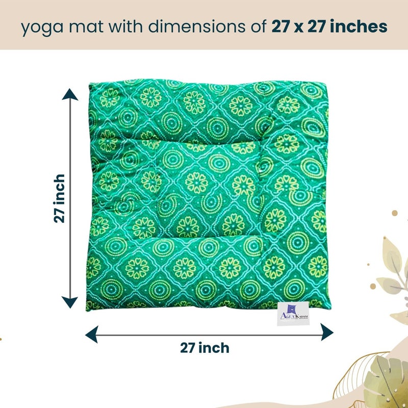 اسم المحتوى ناريلا Pooja assan Yoga Sitting mat puja Floor Cushion Soft Feel Extra Thick Cotton Fabric 27 x 27 inch Green - Image 2