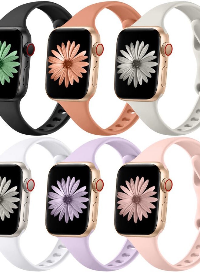 Lerobo 6 Pack Silicone Slim Bands Compatible for Apple Watch 38mm 40mm 41mm 44mm 42mm 45mm, Series 9, 8, 7, 6, 5, 4, 3, 2, 1 - Image 1