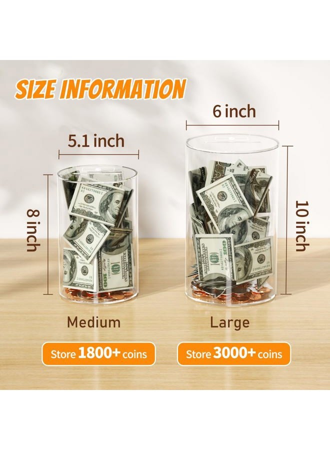 NIUBEE Clear Piggy Bank for Adults Kids, Acrylic Piggy Bank for Boys Girls to Saving Money Jar Cash Coin, Must Break to Open, Perfect Size 8" H x 5" Diameter(Medium) - Image 2