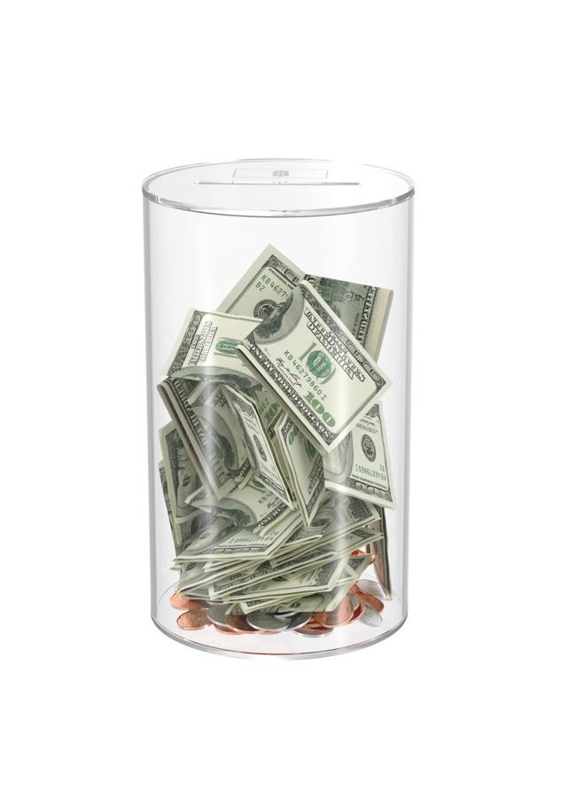 NIUBEE Clear Piggy Bank for Adults Kids, Acrylic Piggy Bank for Boys Girls to Saving Money Jar Cash Coin, Must Break to Open, Perfect Size 8" H x 5" Diameter(Medium) - Image 1