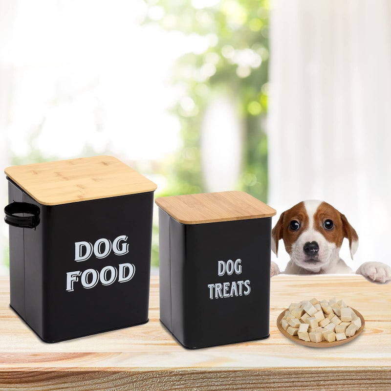 Morezi Dog Food Storage Container Farmhouse Pet Food Treats Bin with Lid and Scoop, Perfect Sturdy Canister Tins for Kitchen Countertop, Shelf, Great Gift for Pet Owners - Dog Food - Black - Image 5