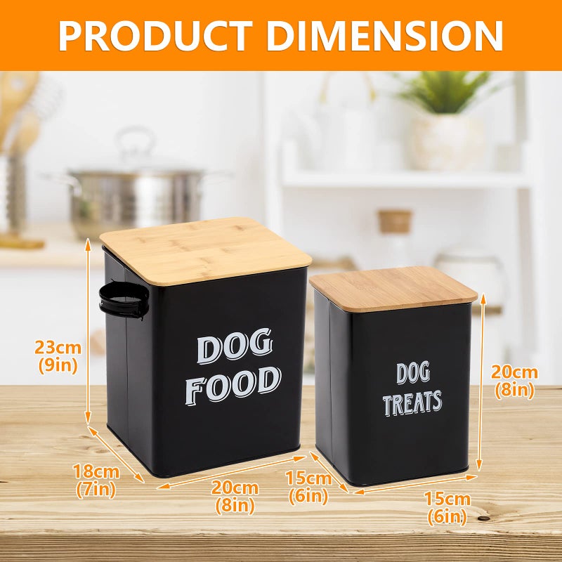 Morezi Dog Food Storage Container Farmhouse Pet Food Treats Bin with Lid and Scoop, Perfect Sturdy Canister Tins for Kitchen Countertop, Shelf, Great Gift for Pet Owners - Dog Food - Black - Image 3